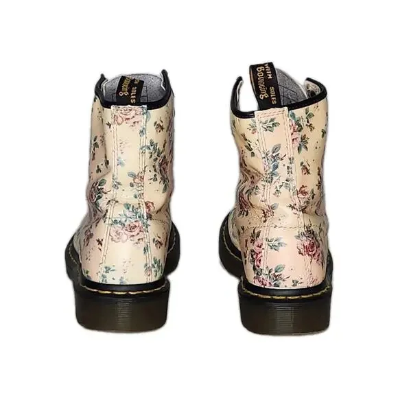 Dr Doc Martens cream Rose Floral Peach Boots 1460 Women’s Size US 6 - Picture 4 of 7